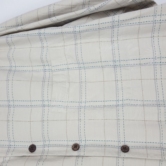 COPY - Porcini Silk Cream blue plaid Collared Short Sleeve Men’s Shirt - Picture 7 of 9